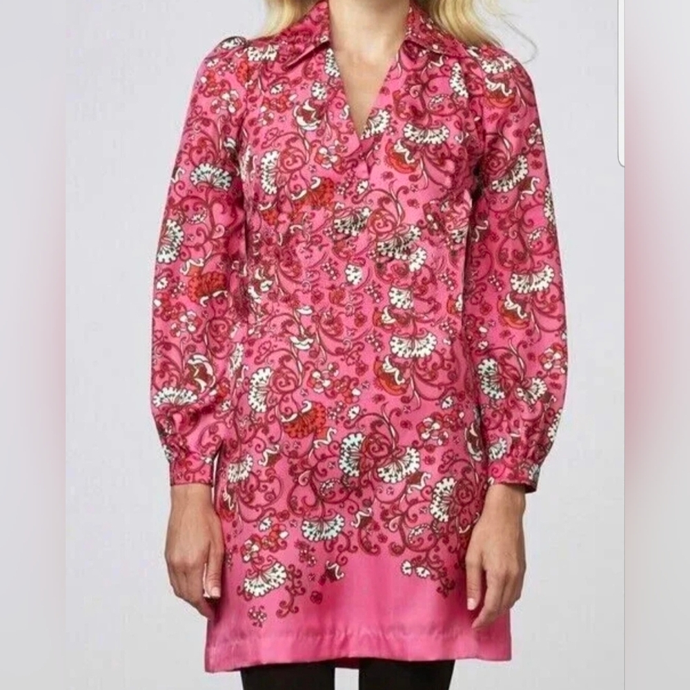 Lilly Pulitzer Women's Dress Wayles Hotty Pink Ring My Chimes Silk Tunic Sz 0